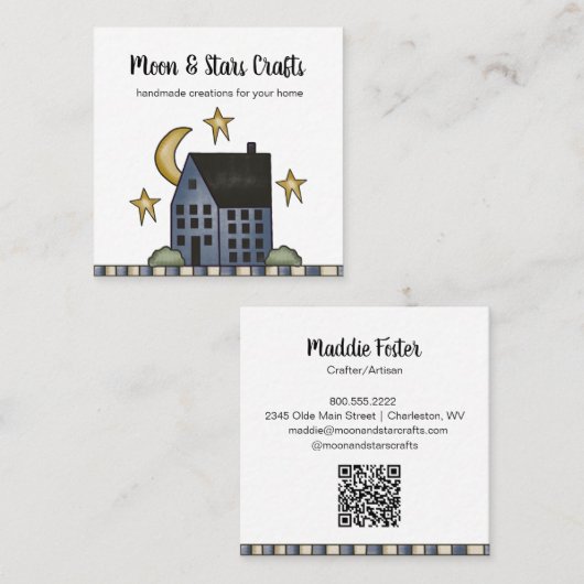 カントリ素朴ー初期のサルボックスハウスムーンスターズ スクエア名刺 (正面/裏面)