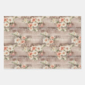 カントリ素朴ー動揺してウッドクリームピーチ花模様 ラッピングペーパーシート (正面2)