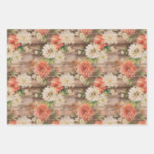 カントリ素朴ー動揺してウッドクリームピーチ花模様 ラッピングペーパーシート (正面)