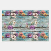 カントリ素朴ー動揺してウッドブルー花模様 ラッピングペーパーシート (正面2)
