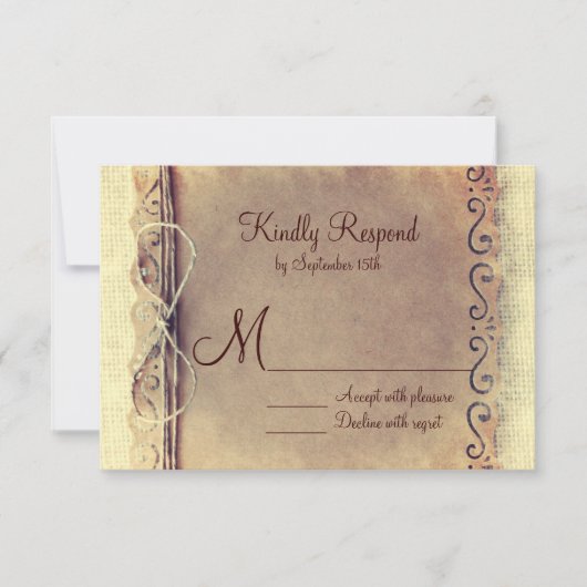 カントリ素朴ー動揺してヴィンテージウェディングRSVP 出欠カード (正面)