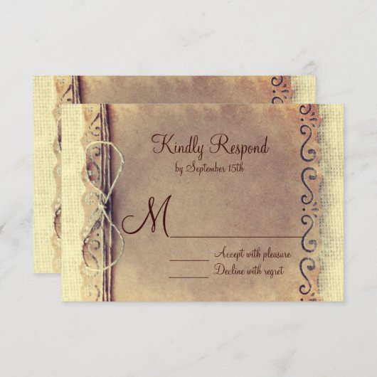 カントリ素朴ー動揺してヴィンテージウェディングRSVP 出欠カード (正面/裏面)