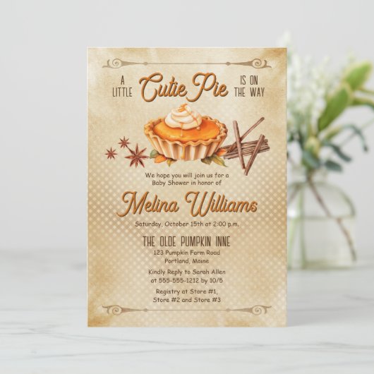 カントリ素朴ー小さなかわいこちゃんパイ赤ちゃんシャワー 招待状 (スタンド正面)