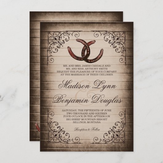 カントリ素朴ー蹄鉄結婚式招待状 招待状 (正面/裏面)