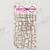 カントリ素朴ー迷彩柄ピンクボウ結婚式招待状 (正面/裏面)