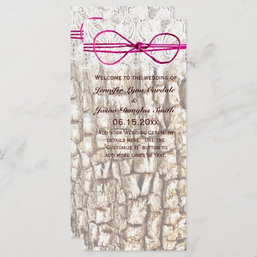 カントリ素朴ー迷彩柄ピンクボウ結婚式招待状 (正面/裏面)