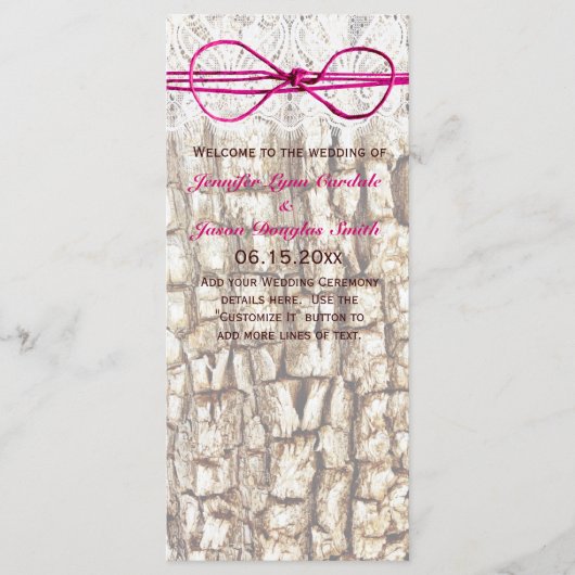 カントリ素朴ー迷彩柄ピンクボウ結婚式招待状 プログラム (正面)