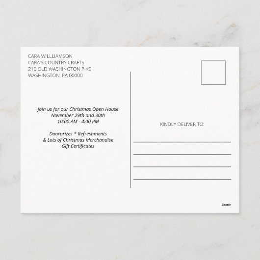 カントリ素朴ー雪だるまホリーベリーオープンハウス シーズンポストカード (裏面)