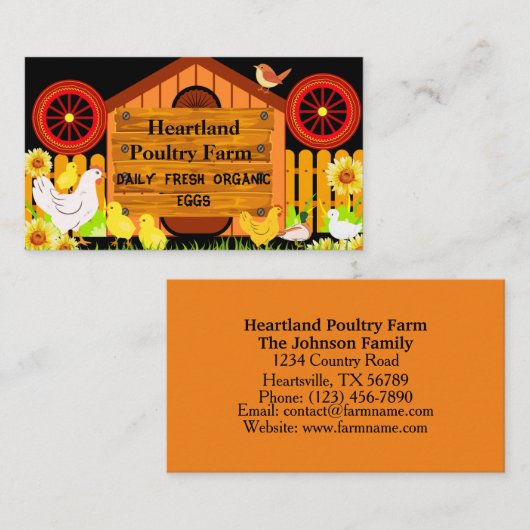 カントリ素朴ー養鶏場ファームハウスオーガニックエッグ 名刺 (正面/裏面)