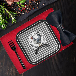 カントリ素朴ー鶏BWギンガムチェック ペーパープレート