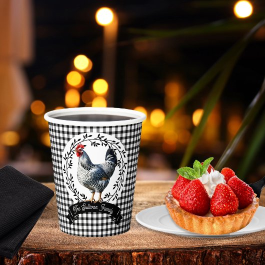 カントリ素朴ー鶏BWギンガムチェック 紙コップ