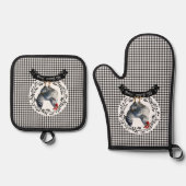 カントリ素朴ー鶏BWギンガムチェック 鍋つかみ&鍋敷きセット (正面)