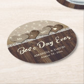 カントリ素朴ー・ウッド・ハート・バーラップ・アンド・レース結婚ズ ラウンドペーパーコースター (アングル)