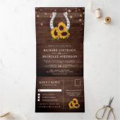 カントリ素朴ー・ウッド・ヒマワリの馬蹄型結婚靴 三つ折り招待状 (内部)