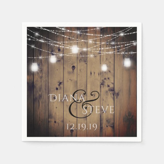 カントリ素朴ー・ウッド・メイスン結婚ズ・ジャー スタンダードカクテルナプキン (正面)