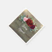 カントリ素朴ー・ブルゴーニュ・レッド・フローラ結婚ズ スタンダードカクテルナプキン (角)