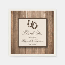 カントリ素朴ー・ホースシュー&ブラウン・ウッド結婚ズ スタンダードカクテルナプキン