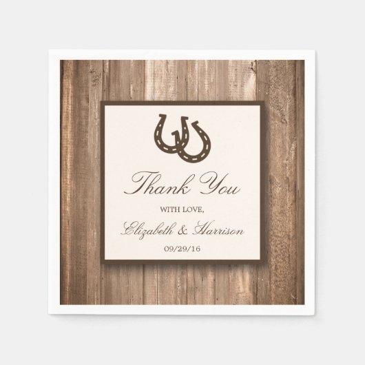 カントリ素朴ー・ホースシュー&ブラウン・ウッド結婚ズ スタンダードカクテルナプキン (正面)