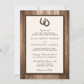 カントリ素朴ー・ホースシュー&ブラウン・ウッド結婚ズ 招待状 (正面)