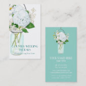 カントリ素朴ー・メイソン・ジャー・フラワーズ・ホワイト・アジサイ 名刺 (正面/裏面)