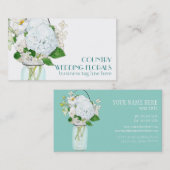 カントリ素朴ー・メイソン・ジャー・フラワーズ・ホワイト・アジサイ 名刺 (正面/裏面)