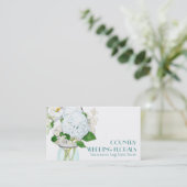 カントリ素朴ー・メイソン・ジャー・フラワーズ・ホワイト・アジサイ 名刺 (スタンド正面)