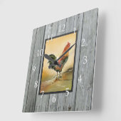 カントリ素朴ー・ロスター・ウッド スクエア壁時計 (傾斜)