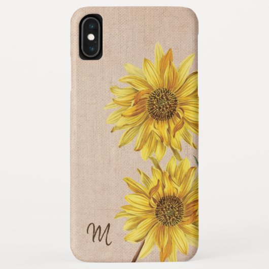 カントリ素朴ーBurlapとSunflowers Monogram Case-Mate iPhoneケース (裏面)