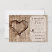 カントリ素朴ーBurlapツインワインハートウェディングRSVP 出欠カード (正面)