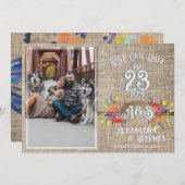 カントリ素朴ーBurlapボホワイルドフラワー結婚ズ セーブザデート (正面/裏面)