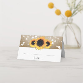 カントリ素朴ーBurlap Sunflower結婚's プレイスカード