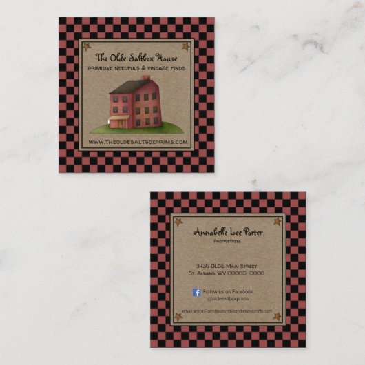 カントリ素朴初期のー・サルトボックス・ハウス スクエア名刺 (正面/裏面)