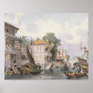 カントン、c.1850 (coloの近くのHoran運河の場面 ポスター