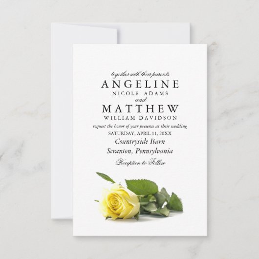 カント素朴リーイエローローズクラシーフローラ結婚ズ 招待状 (正面)