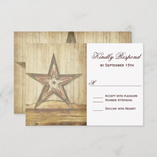 カント素朴リーウエスタンウッドスターウェディング出欠届けカード 出欠カード (正面/裏面)