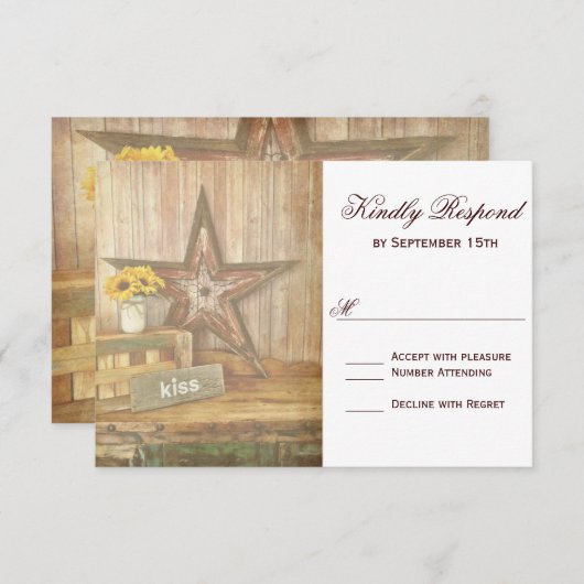 カント素朴リーウエスタンスターキス結婚出欠届けカード 出欠カード (正面/裏面)