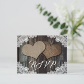 カント素朴リーウッドレースバーラップハート結婚式の出欠 インビテーションポストカード (スタンド正面)