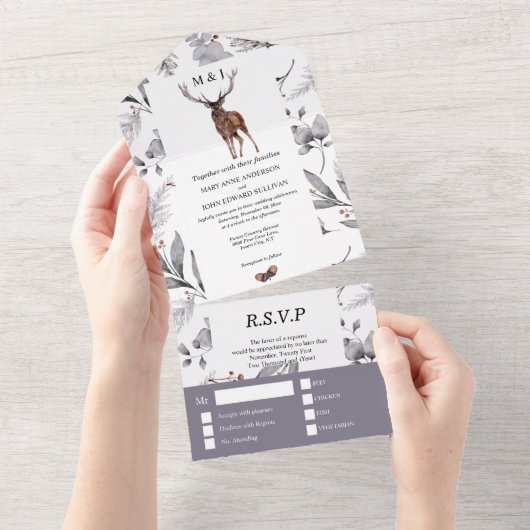 カント素朴リースタック水色秋葉トパズ  オールインワン招待状 (貼ってはがせる)