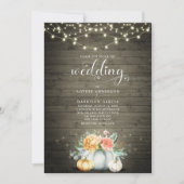 カント素朴リーストリングライトパンプキン秋の結婚式 招待状 (正面)