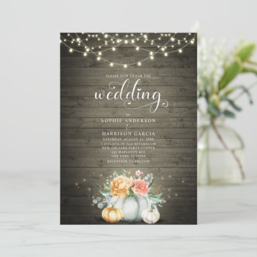 カント素朴リーストリングライトパンプキン秋の結婚式 招待状 (スタンド正面)