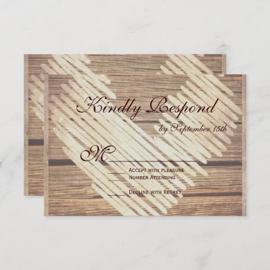 カント素朴リーバーンウッドハート結婚式の出欠確認カード 出欠カード (正面/裏面)