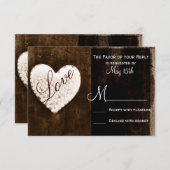 カント素朴リーバーンウッドラブハート結婚式出欠 出欠カード (正面/裏面)