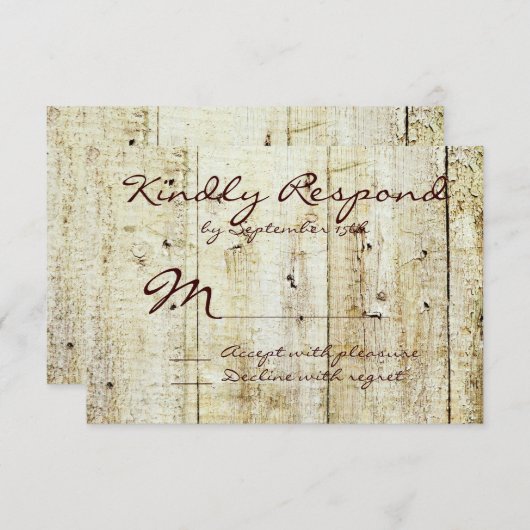 カント素朴リーバーンウッド結婚式の出欠確認カード 出欠カード (正面/裏面)