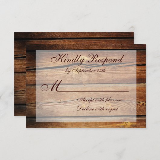 カント素朴リーバーンウッド結婚式の出欠確認カード 出欠カード (正面/裏面)