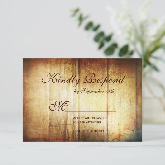 カント素朴リーバーンウッド結婚式の出欠確認カード 出欠カード (スタンド正面)