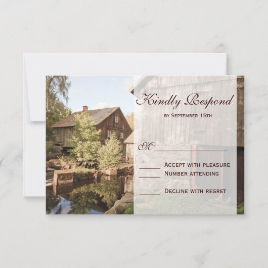 カント素朴リーバーンキャビン結婚式の出欠届けカード 出欠カード (正面)
