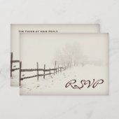 カント素朴リーフェンス冬の結婚出欠届けカード 出欠カード (正面/裏面)