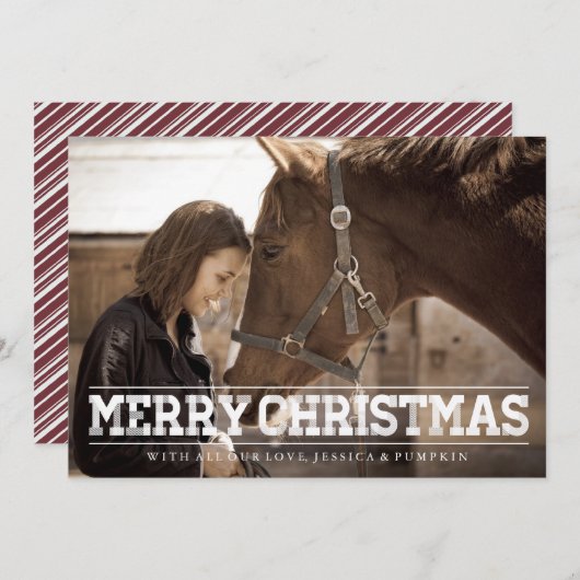 カント素朴リーメリークリスマスワインのストライプ写真 シーズンカード (正面/裏面)