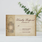 カント素朴リーランタンビンテージ結婚の出欠届けカード 出欠カード (スタンド正面)