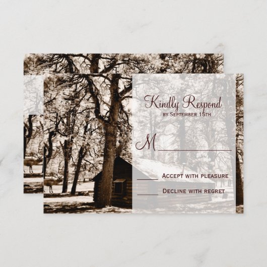 カント素朴リーログキャビンパインウェディングRSVPカード 出欠カード (正面/裏面)